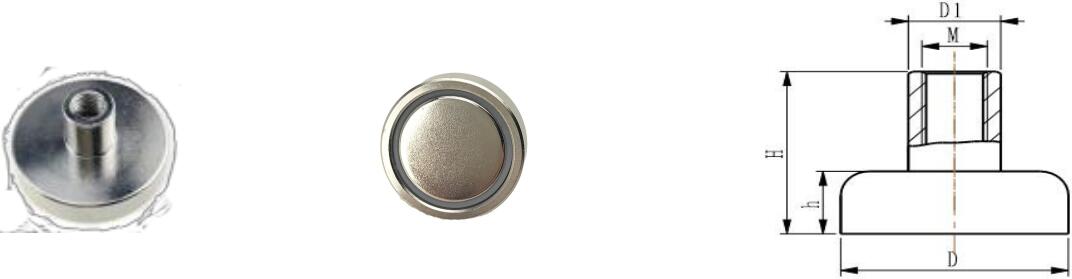 Pot Magnet (ndfeb), With External Thread, Nickel Coating, Body Stamping Machining.