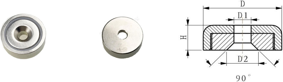 Pot Magnet (NdFeB), With Counter Bore, Nickel Coating, Body Lathe Machining.